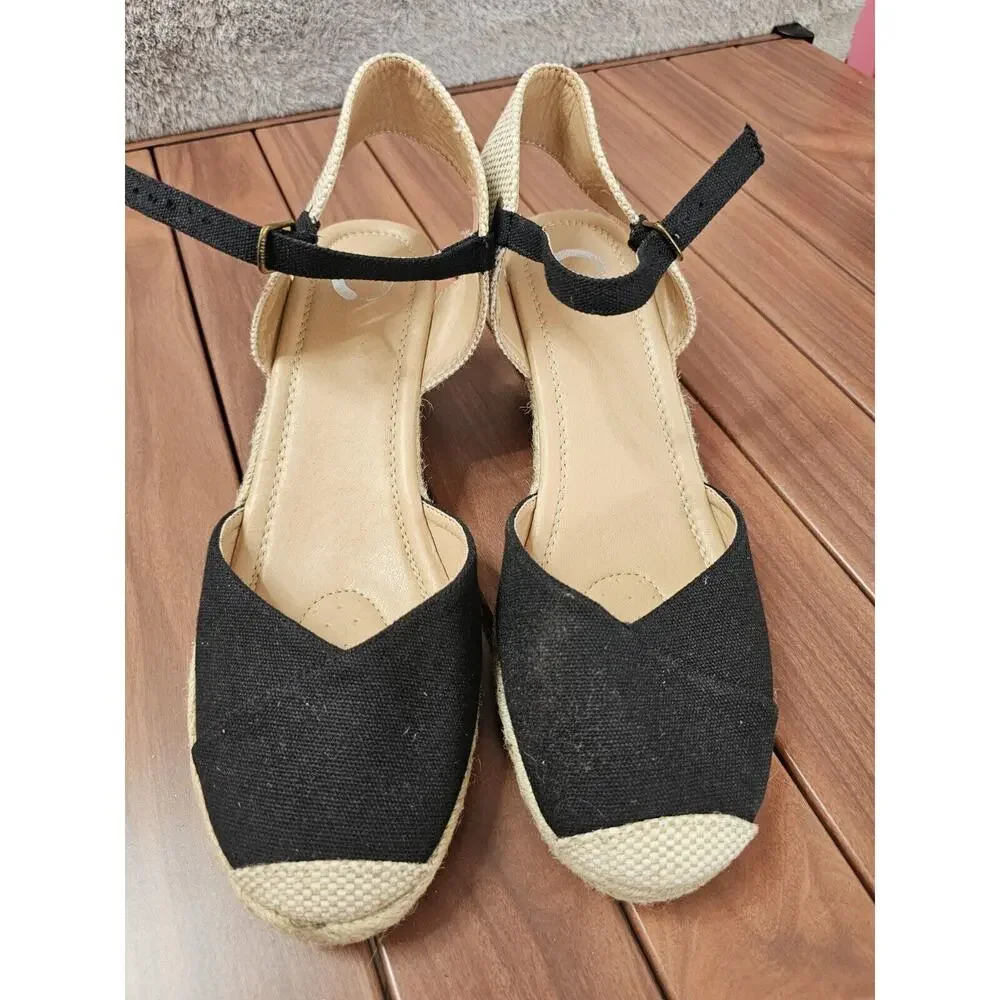 NEW Journee Collection Women Slingback Espadrille Wedge Heels Sandal US 11 Black